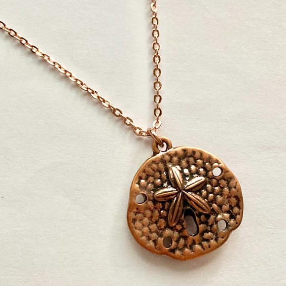 Sand Dollar Sea Life Pendant Necklace Island Copper Rose Gold Plated 18" Chain - Picture 4 of 9